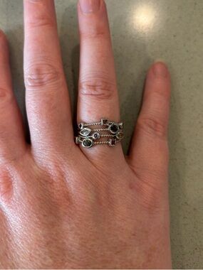 Sparkling Sterling Silver Unique Multi-Stone Stacked Ring